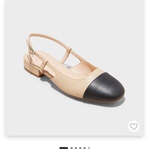 Women's Beige and Black Slingback Flats